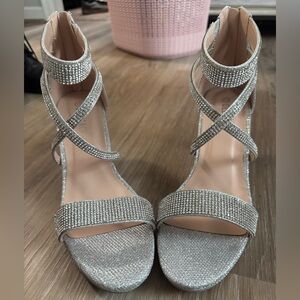 Delicacy Silver Rhinestone Sandal Heels